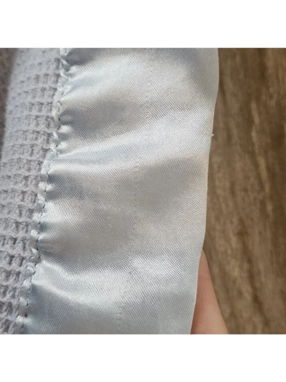 Light Blue Baby Blanket Thermal Satin Trim Waffle Weave Cotton Baby Boy